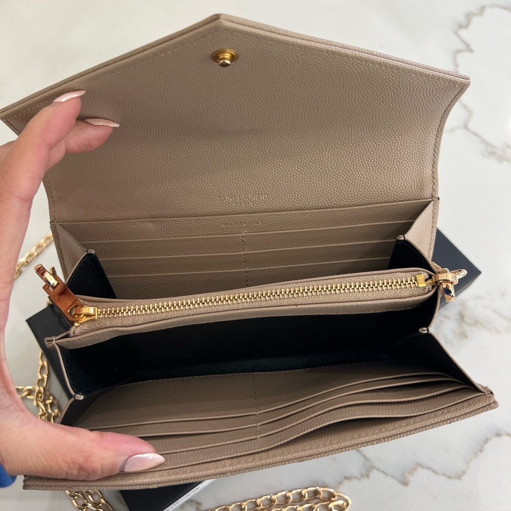 Beige Saint Laurent Cassandre Envelope Flap Wallet on Chain - Picture 8 of 15